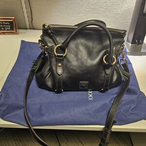 Dooney & Bourke Black Leather Satchel with Gold Accents. Like New Condition